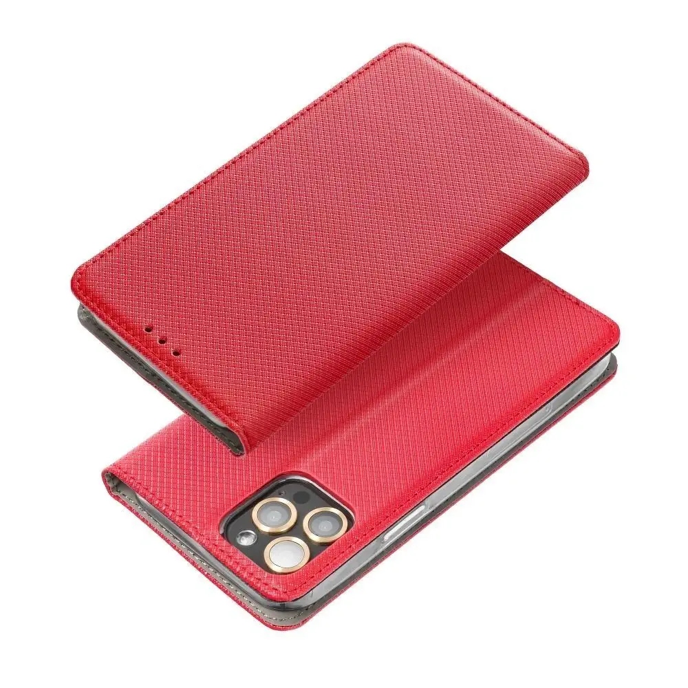 Iphone 13 Pro Hülle Geschlossen Mit Klappe, Magnet, Rot + Glas