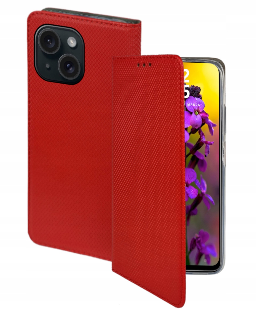 Schutzhülle Für Iphone 15 Smart Magnet Book Case Geschlossen Rot + 9h Glas