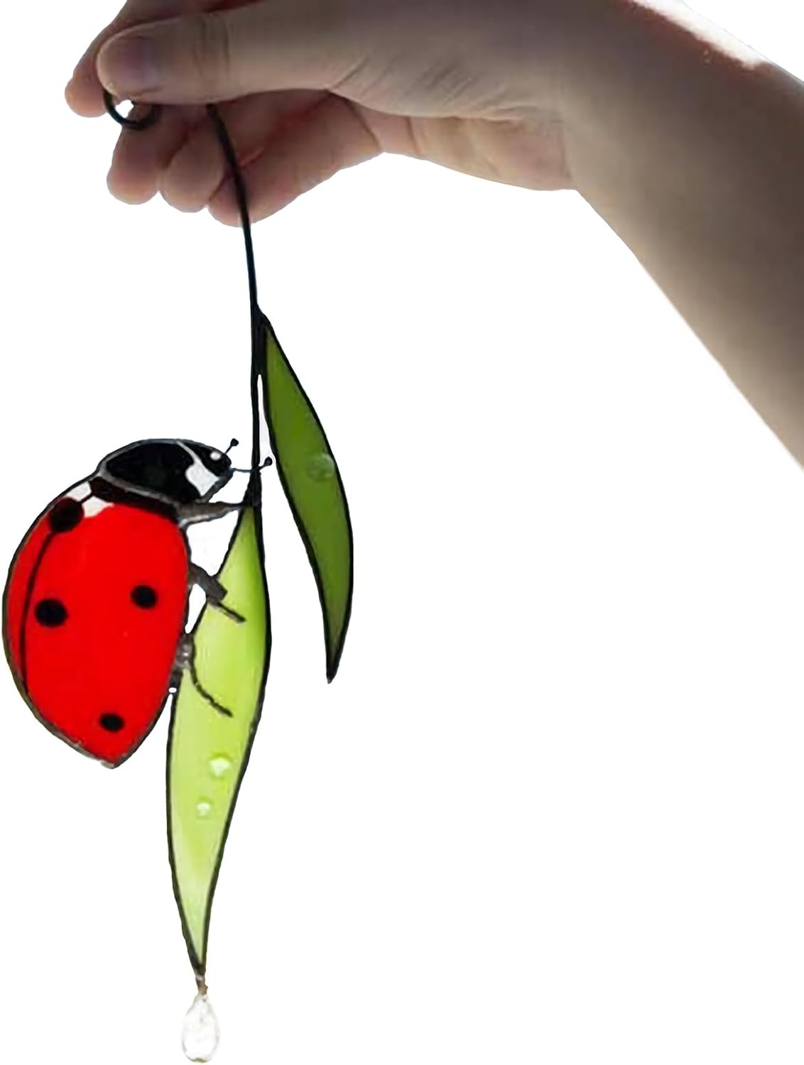 Ladybird And Leaf Suncatcher Stained Glass Window Hanger Spring Summer Wall Art Element Window Hanging For Home Garden Fence Decor