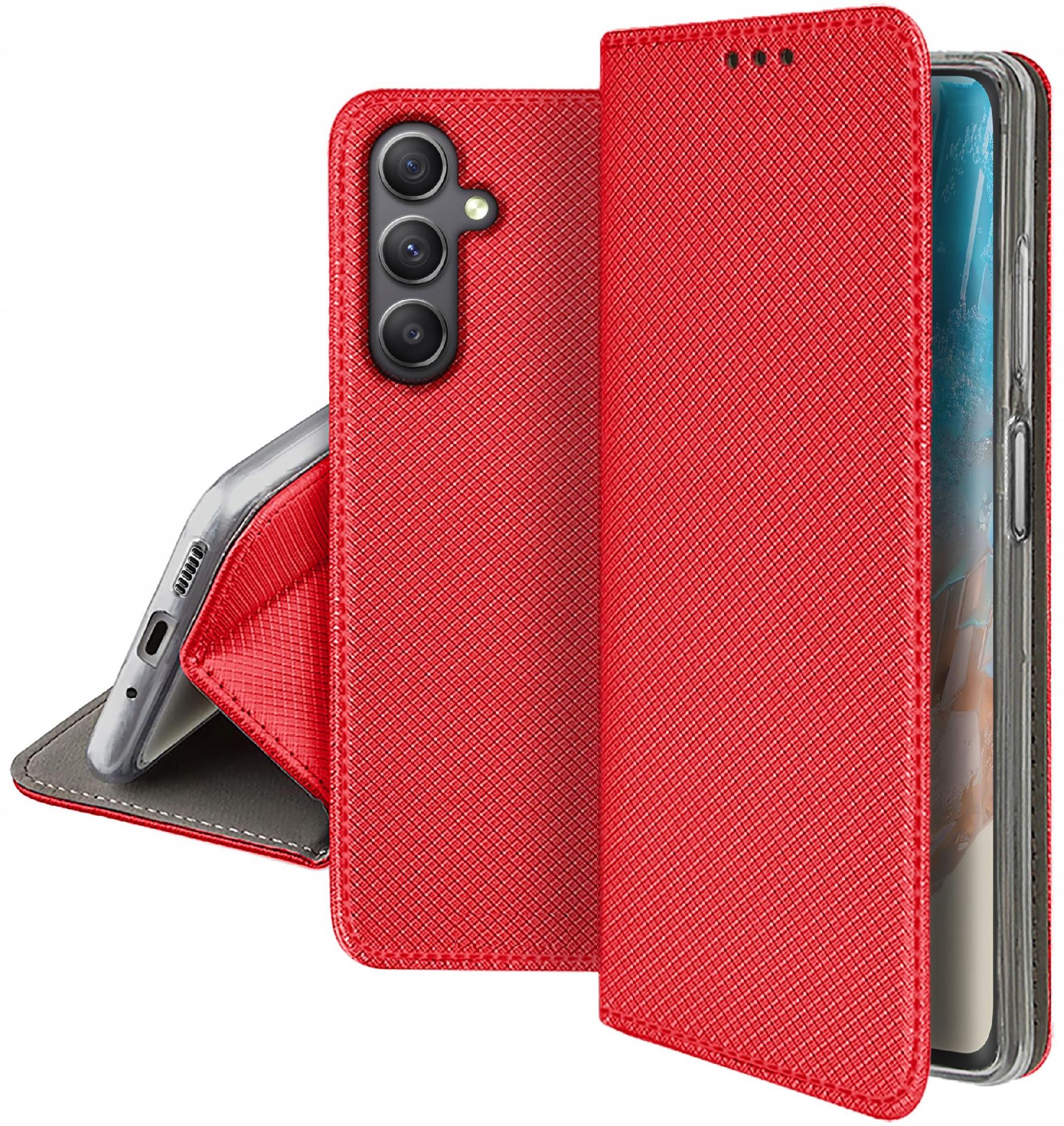 Samsung Galaxy M35 5g Smart Magnet Buchhülle Geldbörse Rot+glas