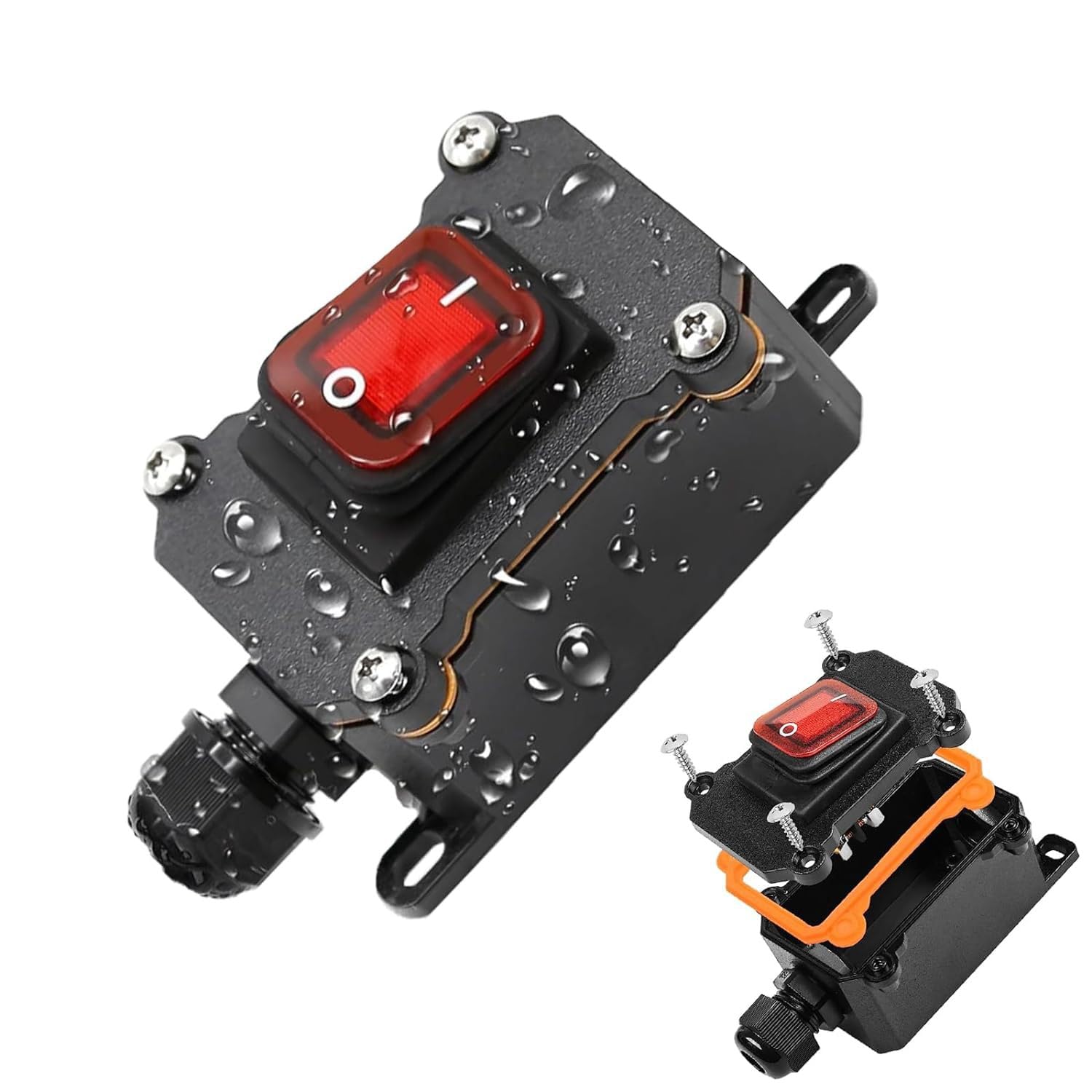 Inline-schalter, Wasserdichter Wippschalter, 12 V Dc 25 A Dpst 4-polig 12 V, Ip68 Wippschalter Mit Kabel, Offene Doppelloch-einführung (rot)