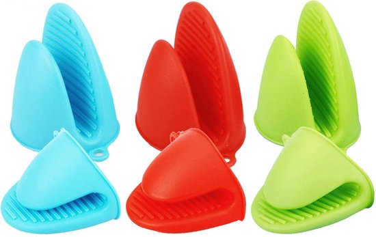 Mini Ofenhandschuhe Topflappen Mit Klemmfunktion Hitzeschutz Für Die Küche Rutschfestes, Flexibles Design 3 Paar Rot, Blau, Grün