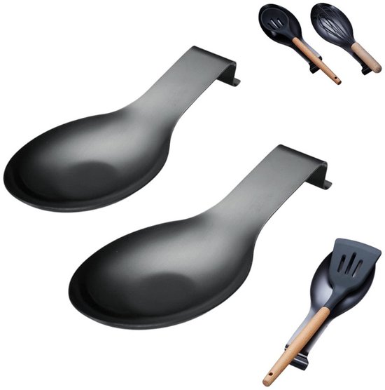 2 Teilig Löffelmatte Küchenutensilienhalter Küchenhelfer Küchenzubehör Herdplatten Löffelhalter Küchenutensilienhalter Schwarz Hitzebeständig