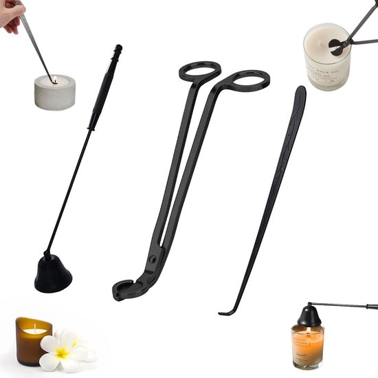 Kerzenlöscher Set Edelstahl Kerzenlöscher Dochtschneider Kerzenlöscher Kerzenclip Teelichtzubehör Kerzenhalter Kerzen Schwarz