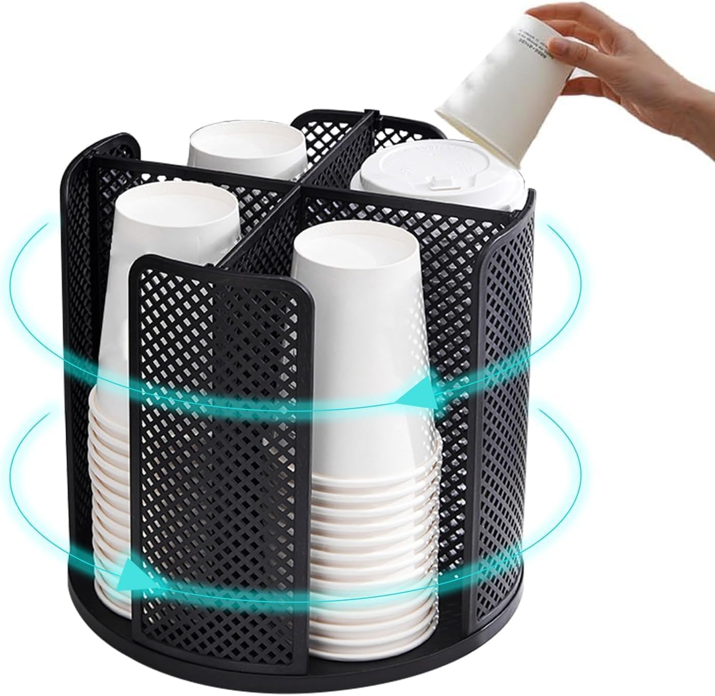 360° Drehbarer Becherhalter Mit 4 Fächern, Becherspender, Becherhalter Für Einwegbecher Und Kaffeebecher, Für Theke, Esszimmer, Küche, Büro, Bar, Café