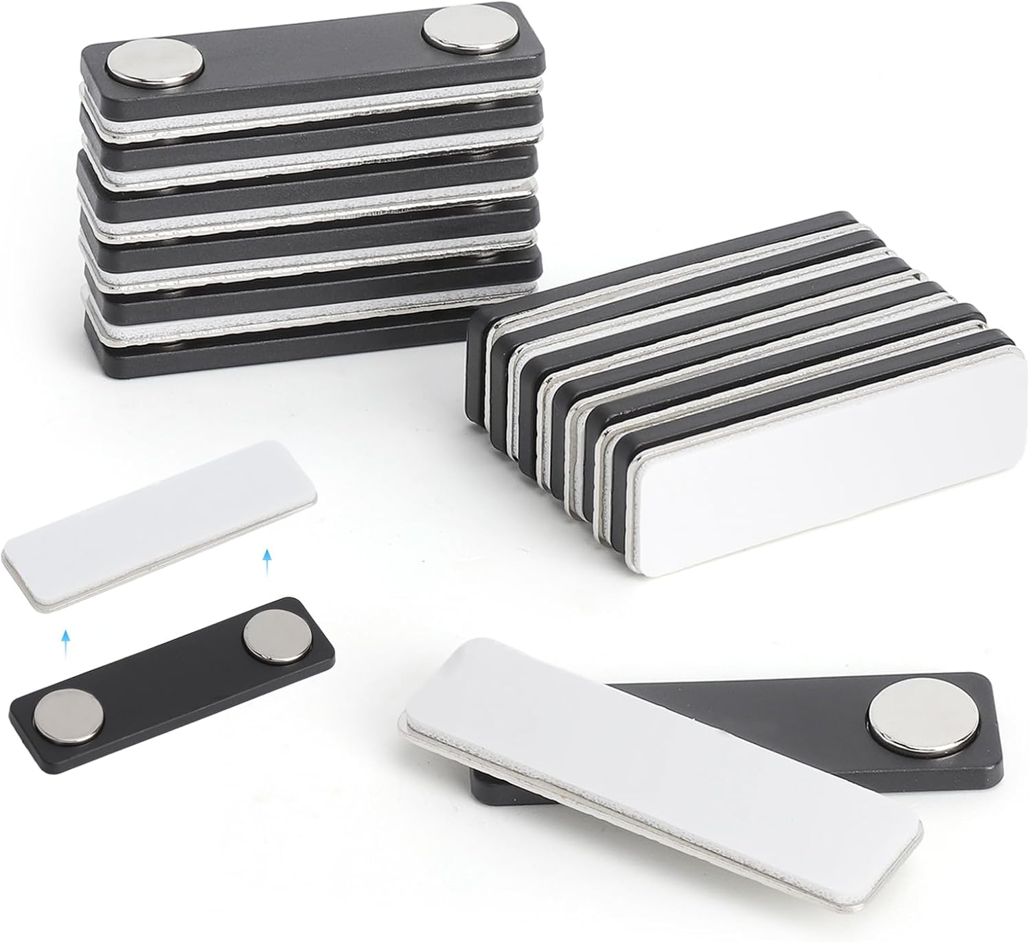12er-pack Magnetische Namensschilder Für Kleidung – 45 X 13 Mm – Mit 2 Selbstklebenden Magneten – Für Arbeit, Ausstellungen, Schule