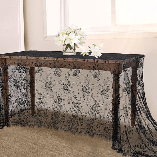Tischdecke Aus Spitze, Rustikaler Vintage Landhausstil, Romantische Tischdecke Für Den Hochzeitsempfang Schwarz 150 X 300 Cm