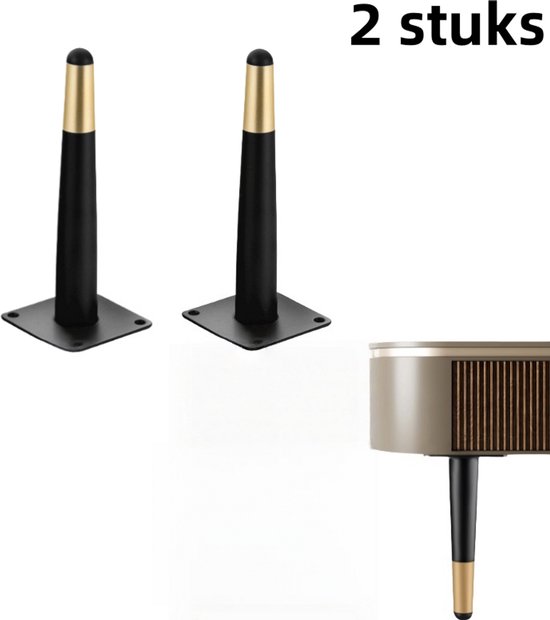 2 Teiliges Sofabein Schlichtes Design Nachttischbein/badezimmerschrankbein Schwarz Und Gold Gerade, Konisch Zulaufend 15 Cm