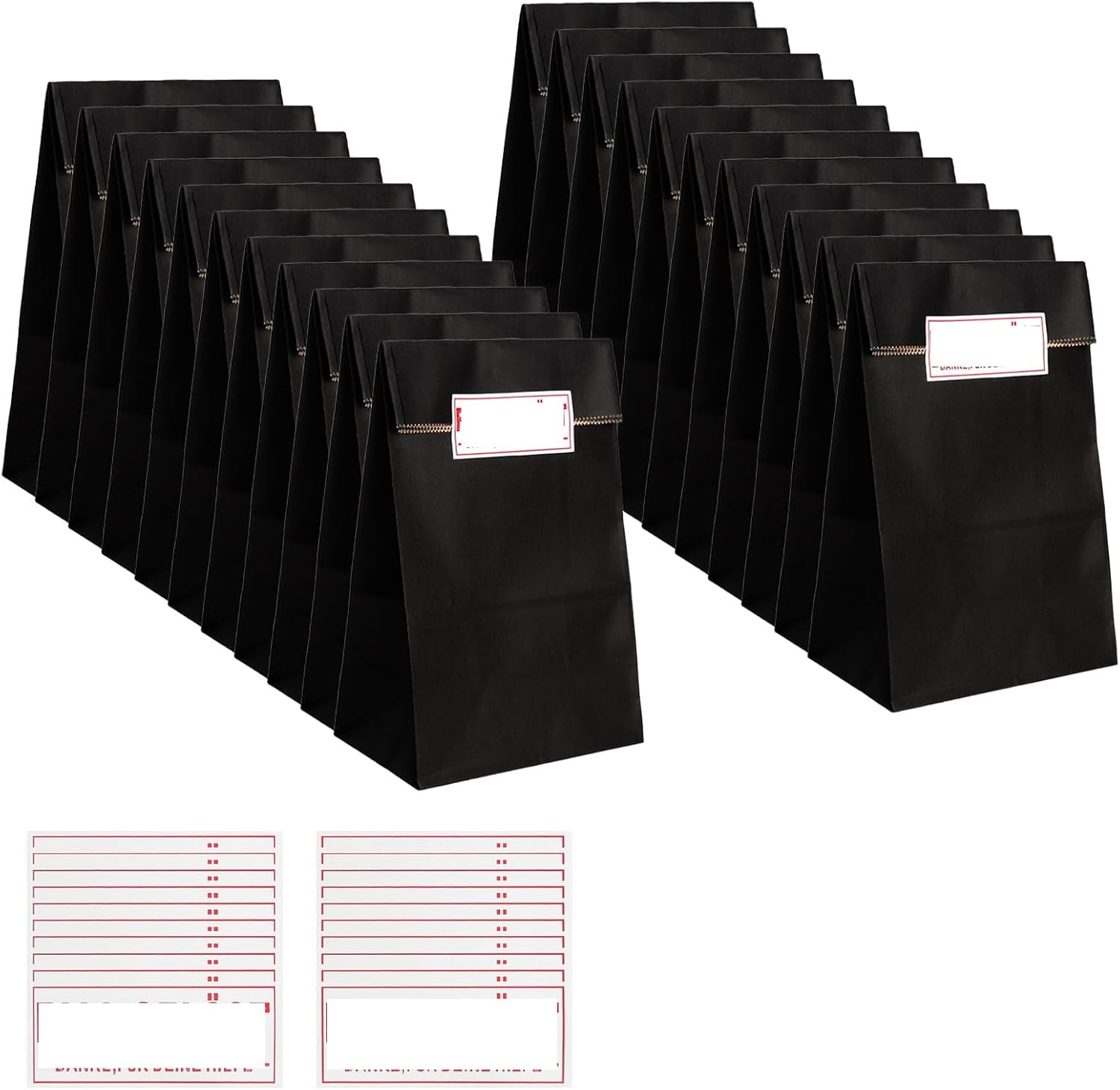 Set Mit 30 Schwarzen Papiertüten Inklusive 30 Aufklebern, 24 X 12 X 8 Cm – Kraftpapiertüten Mit Festem Boden – Geschenktüten – Geeignet Für Süßigkeiten, Snacks, Kleine Geschenke Und Mehr