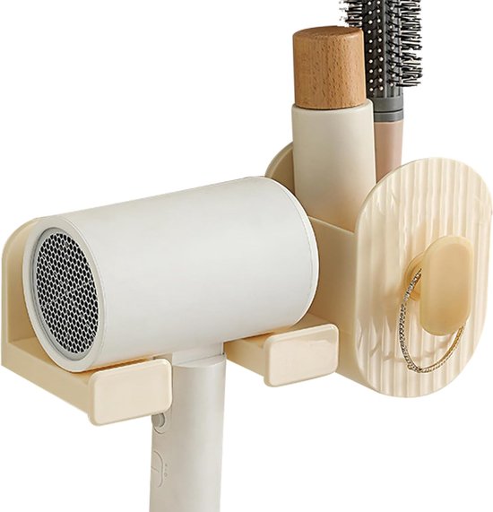 3-in-1 Wandhalterung Für Haartrockner Und Lockenstab – Mit Belüftung, Ablagefach Und Becherhalter, Schwarz, Badezimmer-organizer