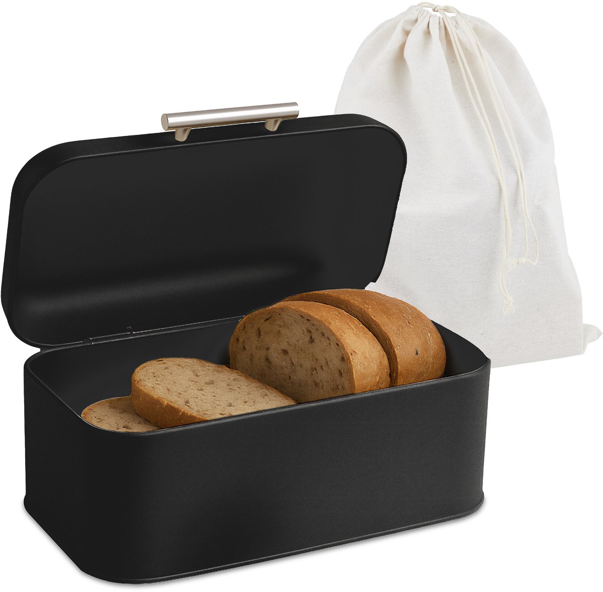 Brotkasten Für Die Arbeitsplatte – 15,5 X 30 X 21 Cm – Mit Brottasche – Schwarz