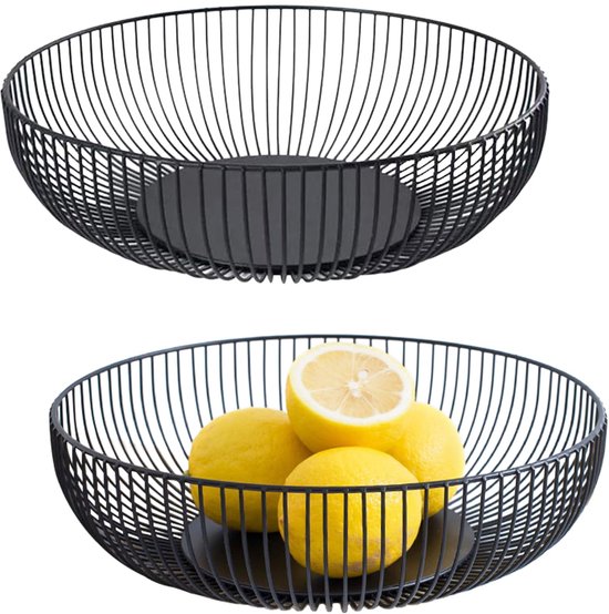 Moderne Obstschalen Aus Mattschwarzem Metall 2 Stück, Rundes Design Für Gemüse, Obst, Brot Zur Aufbewahrung Und Präsentation, 28 X 8 Cm