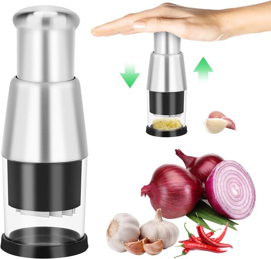 Knoblauchpresse Ingwerpresse Manuelle Knoblauchpresse Knoblauchstampfer Edelstahl Kontaktlos Für Knoblauch, Paprika, Zwiebeln Schwarz/silber 1 St