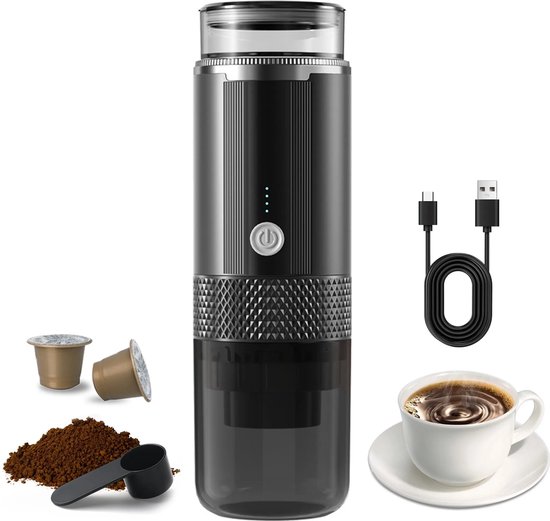 Tragbare Kaffeemaschine Für Unterwegs Kabelloser Kapselkaffee Fürs Auto Gemahlener Kaffee Tassen Wiederaufladbar Tragbare Kaffeemaschine Schwarz