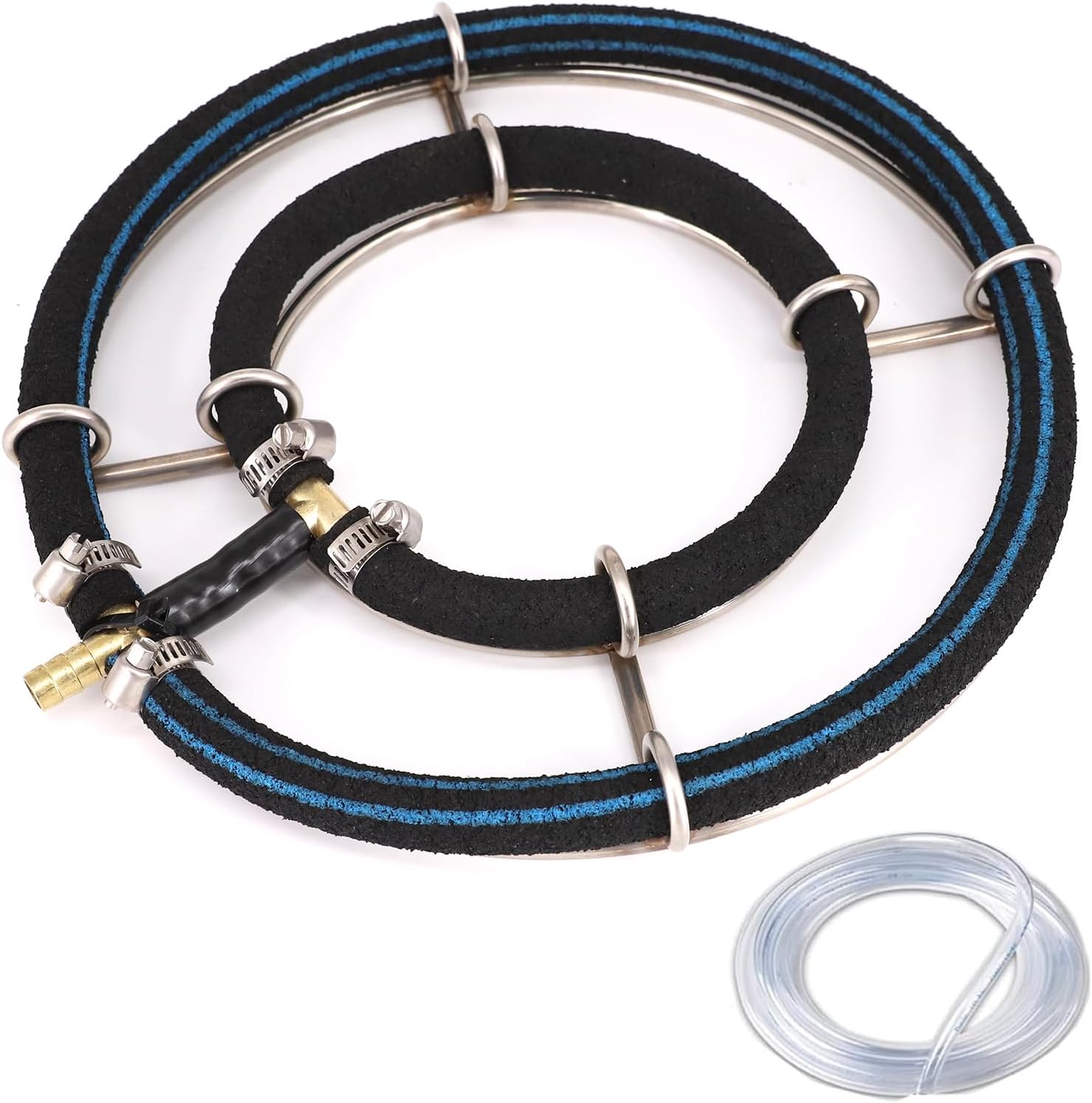 Teichbelüfter – Durchmesser: 25 Cm – 2 Schlaufen – Belüftungsring Aus Edelstahl 304 – Schlauchdurchmesser: 8 Mm – Teichbelüfter Mit Schlauch (ø 9 Mm) – 3 M – Für Gartenteiche