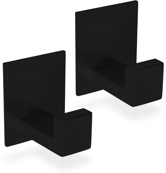 Selbstklebende Handtuchhaken, Schwarz, Edelstahl, Wandhaken – 2er-set
