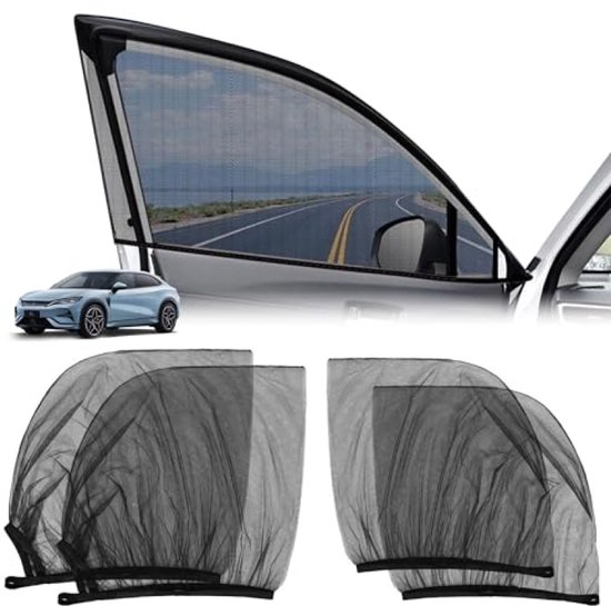 4 Teiliger Sonnenschutz Fürs Auto Universeller Sonnenschutz Mit Klettverschluss Schwarzer, Elastischer Sonnenschutz Für Front Und Heckscheibe