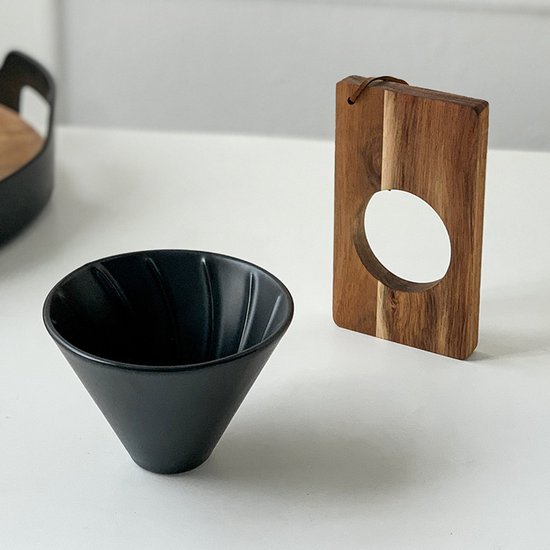 Schwarzer Keramik-kaffeefilter Mit Massivholzsockel, Komplettset Für Kaffee In Barista-qualität Zu Hause, Langlebiges Und Stilvolles Design