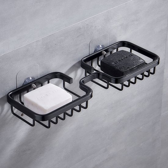 Seifenhalter 2 Teilig Seifenschale Seifenablage Dusche Badezimmer Schwarz, Selbstklebend, Aluminium