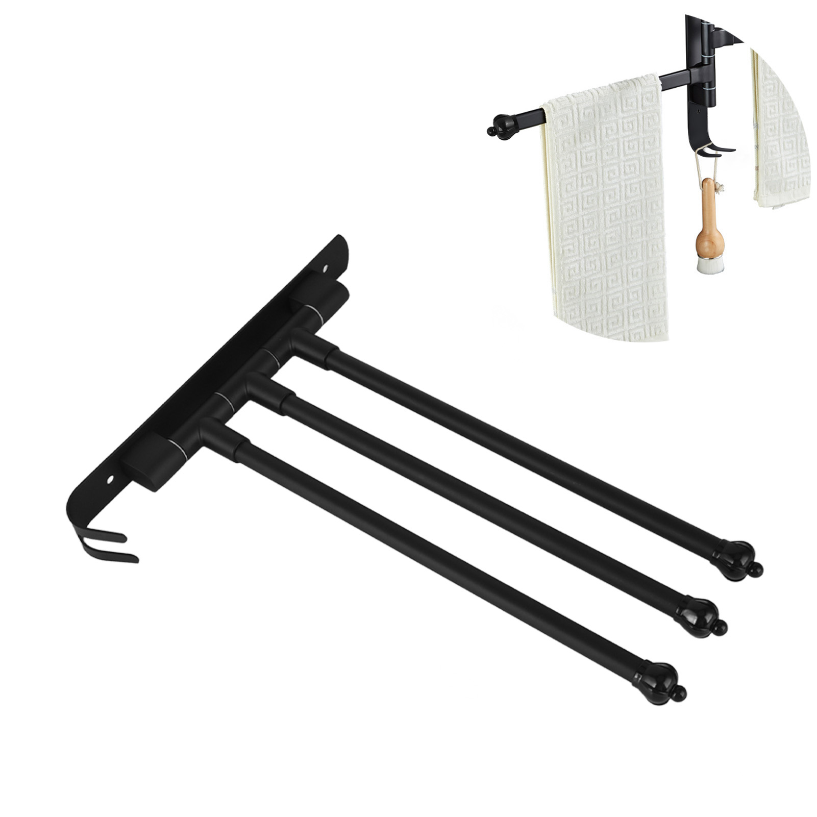Schwarzer, Schwenkbarer Handtuchhalter Aus Edelstahl, Mobile Und Drehbare Handtuchstange Für Bad, Ankleidezimmer Und Küche, 3-armig