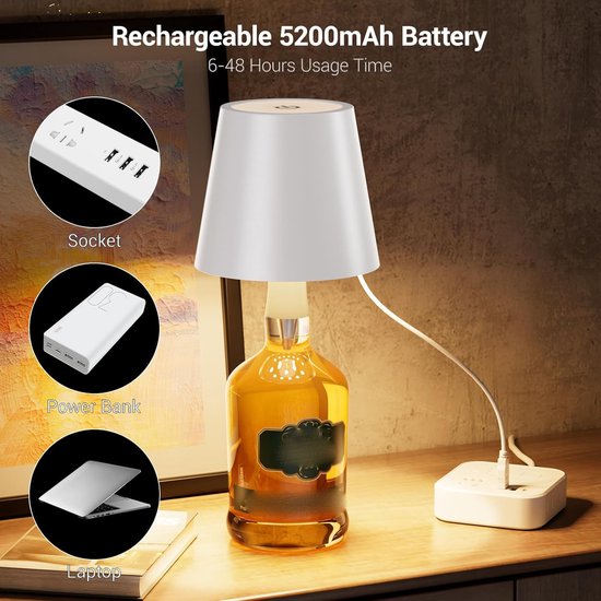 Stufenlos Dimmbare 3 Farben Weinflaschenlampe Mit Korken Und Touch Funktion Für Bars, Restaurants Und Mehr Schwarz, 1 Stück