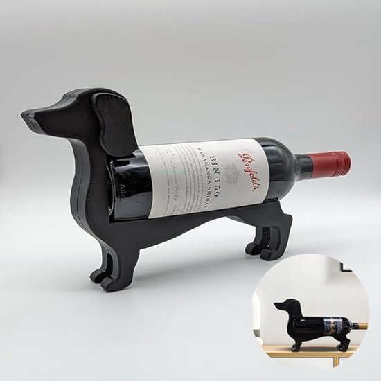 Dackel Weinflaschenhalter Dekoratives Weinregal Für Küche Und Hausbar Schwarzes Design, 14 X 18 Cm