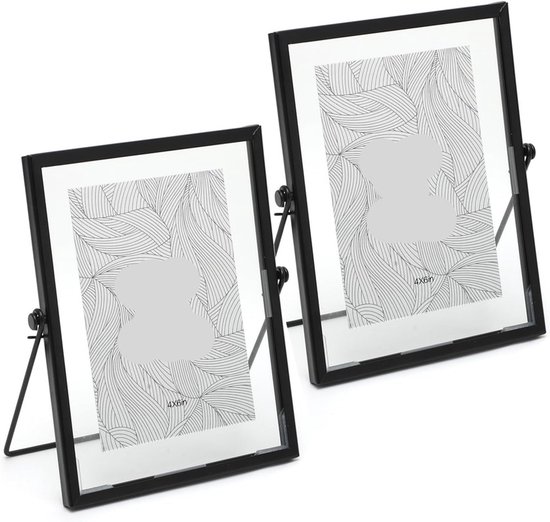 2er Pack A5 Standglas Fotorahmen, Metall Retro Stil, Schwarze Glas Fotorahmen Für Die Dekoration Von Zuhause Und Büro, Diy Trockenblumenbilder