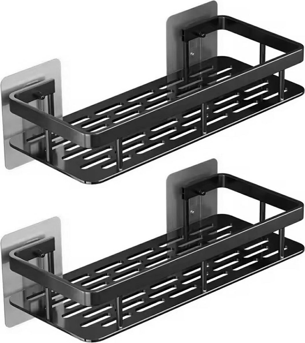 2x Schwarze Duschablage – Mit Oder Ohne Bohren – Edelstahl – Selbstklebend – Hängende Duschablage – Badezimmerablage – 2 Stück