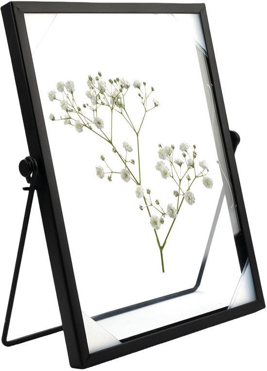 Dailygoods Bilderrahmen 15 X 20 Cm Schwarzes Metall Doppelseitiges Glas Feuchtigkeitsbeständig Geeignet Für Trockenblumen Leicht Zu Reinigen