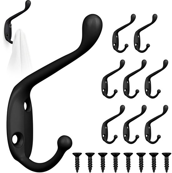 Dailygoody – Kleiderhaken – Wandhaken Mit Doppelhaken – Dekorativ Und Funktional – Schwarz – Metallhaken Für Bad Und Küche – Vintage-stil – G...