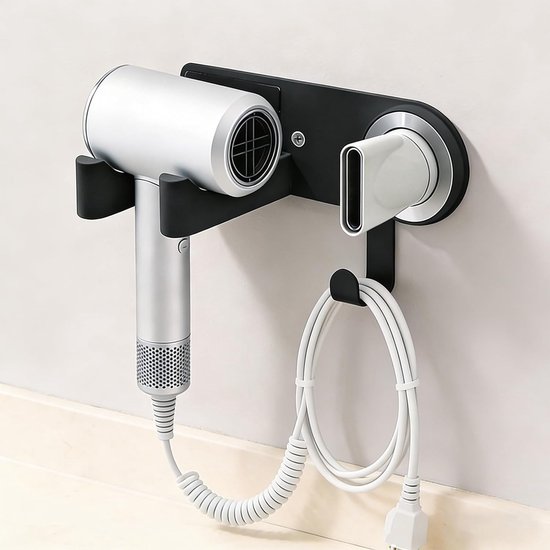Magnetischer Haartrocknerhalter Wandhalterung Badezimmeraufbewahrung 3 In 1 Funktion 24 X 10 X 4,5 Cm Schwarz