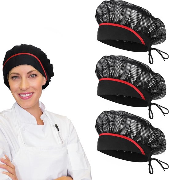 3 Verstellbare Kochmützen Für Damen Schwarz