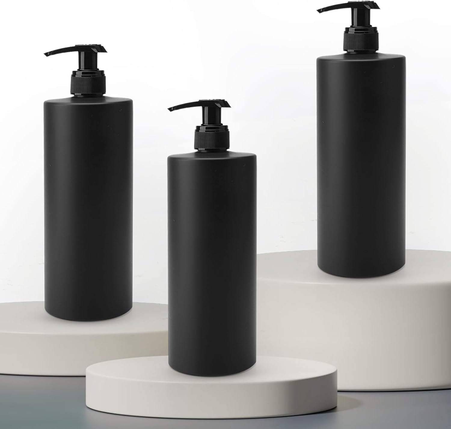 3-teiliges Schwarzes Seifenspender-set, 500-ml-nachfüllbare Shampoo-flasche Aus Kunststoff Mit Etikett, Leere Pumpflasche Für Bad Und Hotel