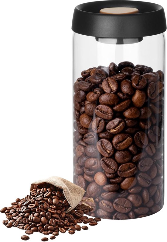 Kaffeedose 1800 Ml Borosilikatglas Vakuumbehälter Für Kaffee, Tee Und Nüsse Feuchtigkeits Und Oxidationsbeständig Schwarz/gold