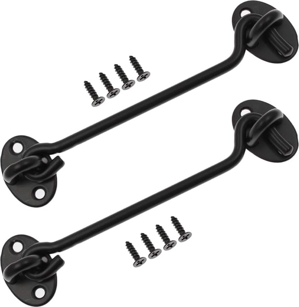 Stück – Windhaken Mit Schrauböse – Türriegel – Fensterriegel – Türriegelhaken – Kabinenhaken – 15 Cm – Edelstahl – Schwarz – Für Außen- Und Innentüren