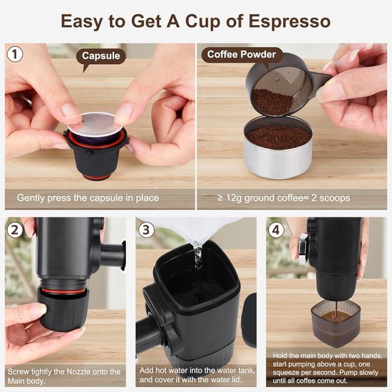 Tragbare Kaffeemaschine Reisekaffeemaschine Frischer Kaffee Überall Manuelle Bedienung 100 Ml Fassungsvermögen Schwarz