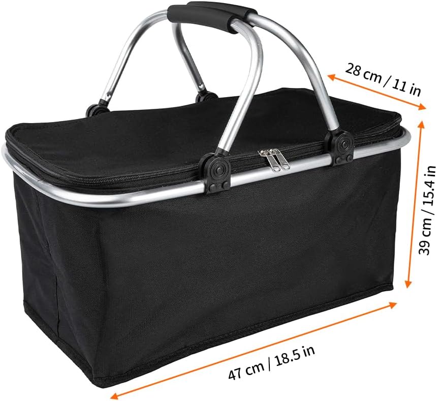 Isolierter Einkaufskorb (30 L), Faltbar, Groß, Leicht, Zusammenklappbar Und Kompakt, Mit Griff, Lunchtasche, Thermotasche, Für Büro, Camping, Picknick, Reisen, Einkaufen (schwarz)