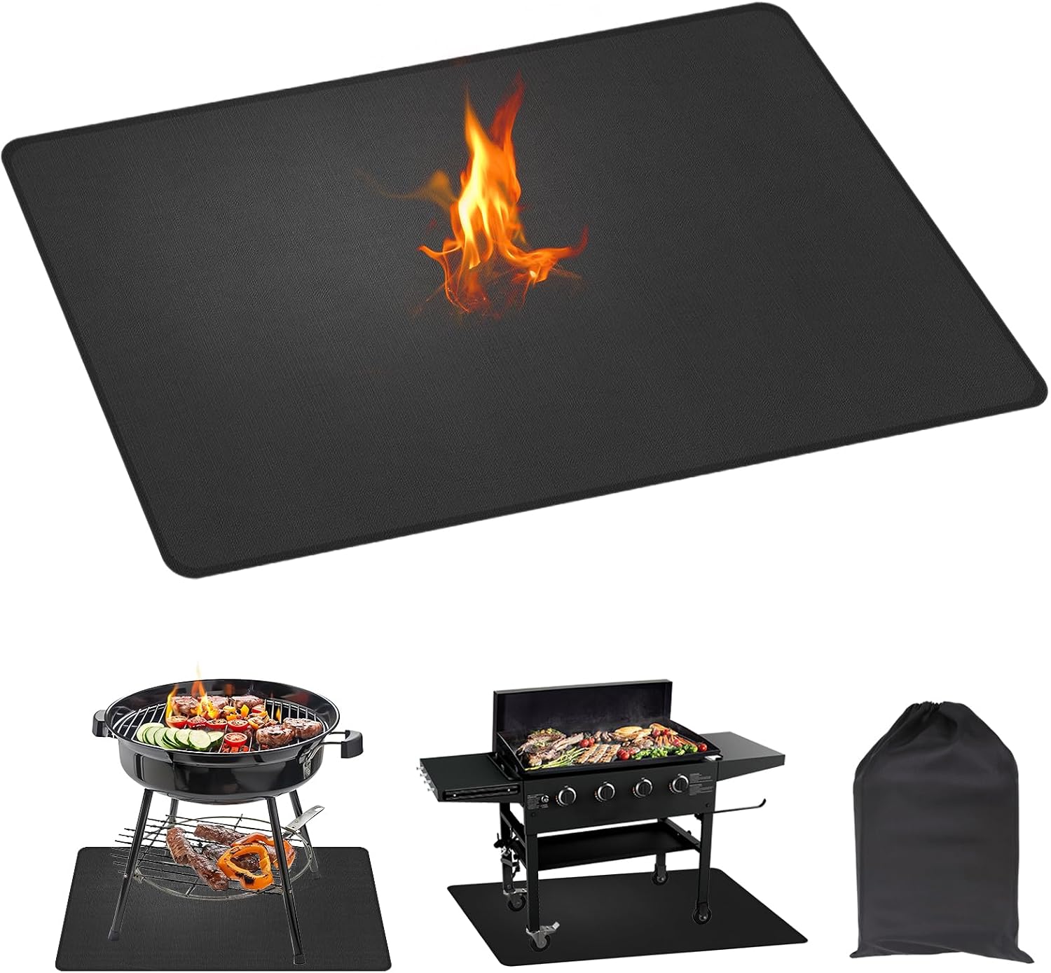 Grillmatte, 130 X 90 Cm, Grillschutzmatte, Wasserdicht, Ölabweisend, Feuerfest, Für Rasen, Camping Und Terrasse