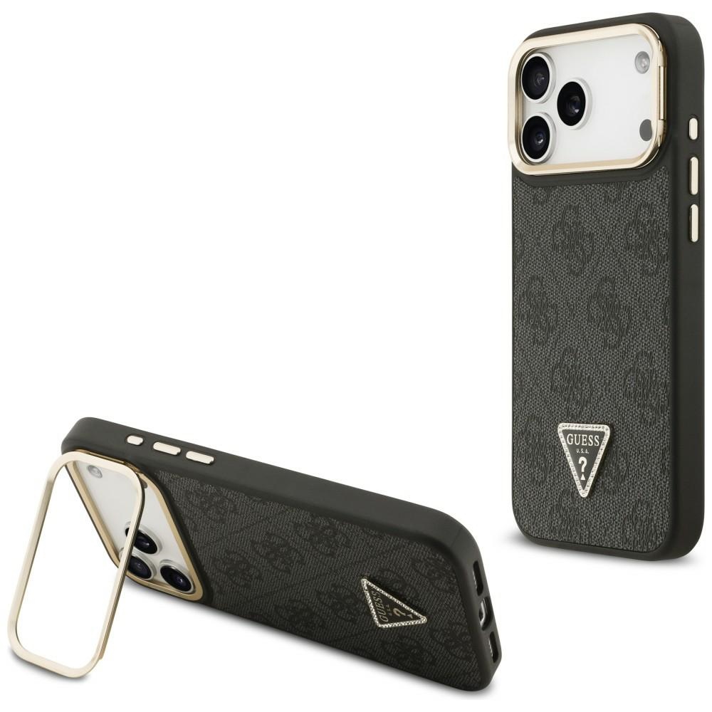 Guess 4g Pu Dreieck-logo & Standkamera Magsafe Hülle Für Iphone 17 Pro Max Schwarz