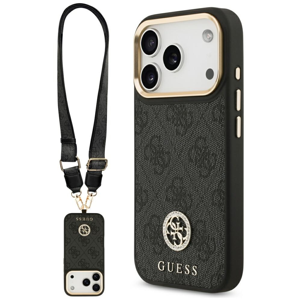 Guess 4g Strass Logo & Big Strap Metal Buttons Magsafe Hülle Für Iphone 17 Pro Schwarz