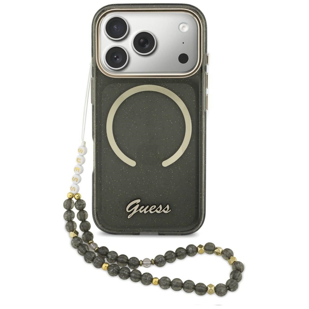 Guess Iml Glitters Script Strap Magsafe Hülle Für Iphone 17 Pro Schwarz