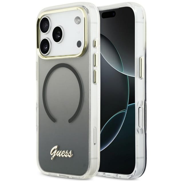 Guess Iml Gradient Script Metal Magsafe Hülle Für Iphone 17 Pro Schwarz