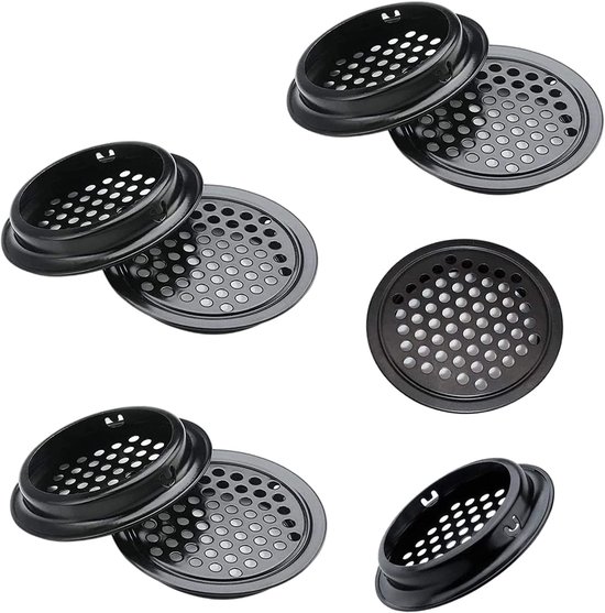 6 Stück Lüftungsgitter Luftkanäle Lüftungsgitterabdeckung Lüftungsgitter Lüftungslöcher 53 Mm Schwarz Rund Edelstahl Für Küche, Bad, Kleiderschra