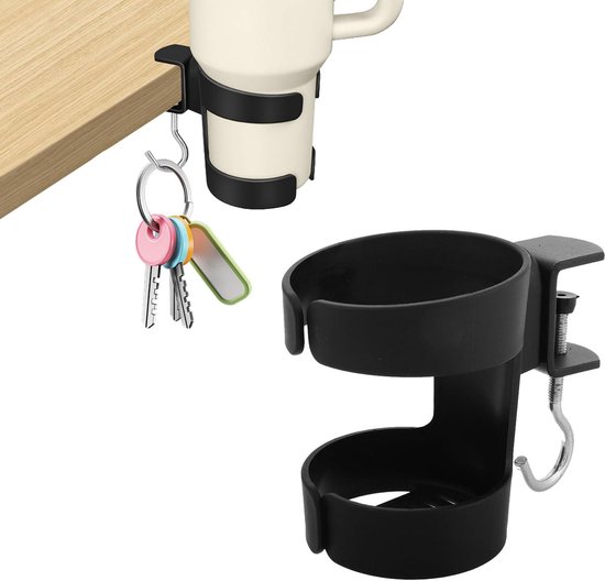 2er-set Schreibtisch-becherhalter, Verstellbare Kaffeebecherhalter, Büro-becherhalter Mit Haken Für Zuhause Und Büro, Schwarz