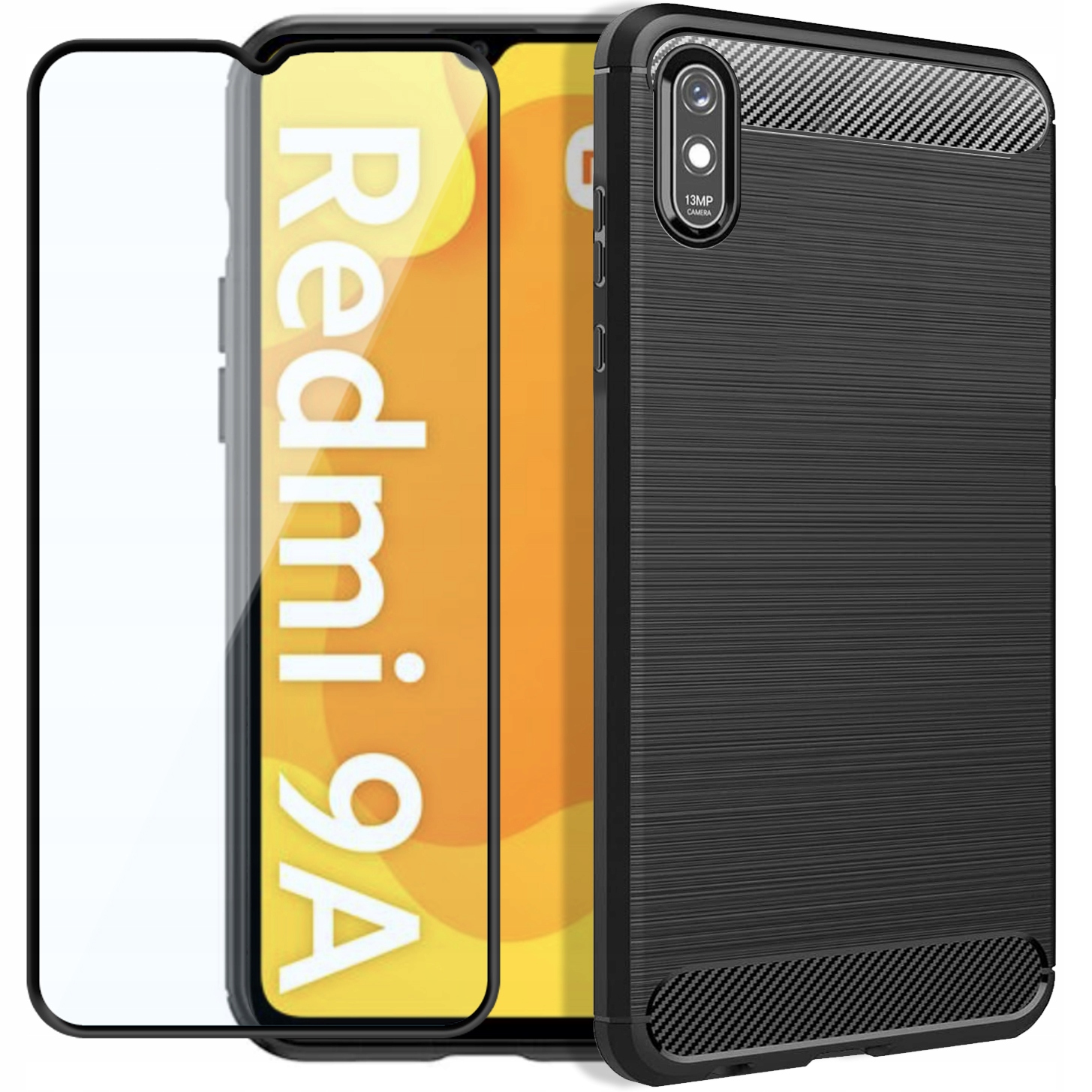 Schutzhülle Für Xiaomi Redmi 9a / 9at / 9i Armor Carbon Hülle Schwarz + Glas