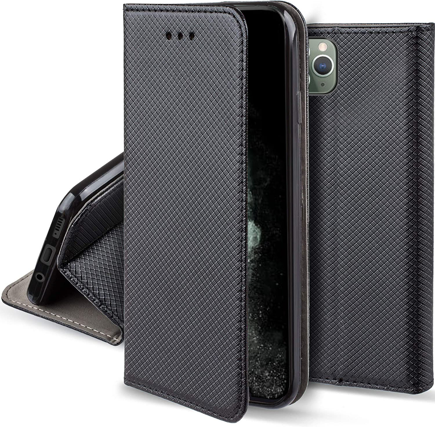 Hülle Für Iphone Apple 11 Pro Smart Book Magnethülle Schwarz + Glas