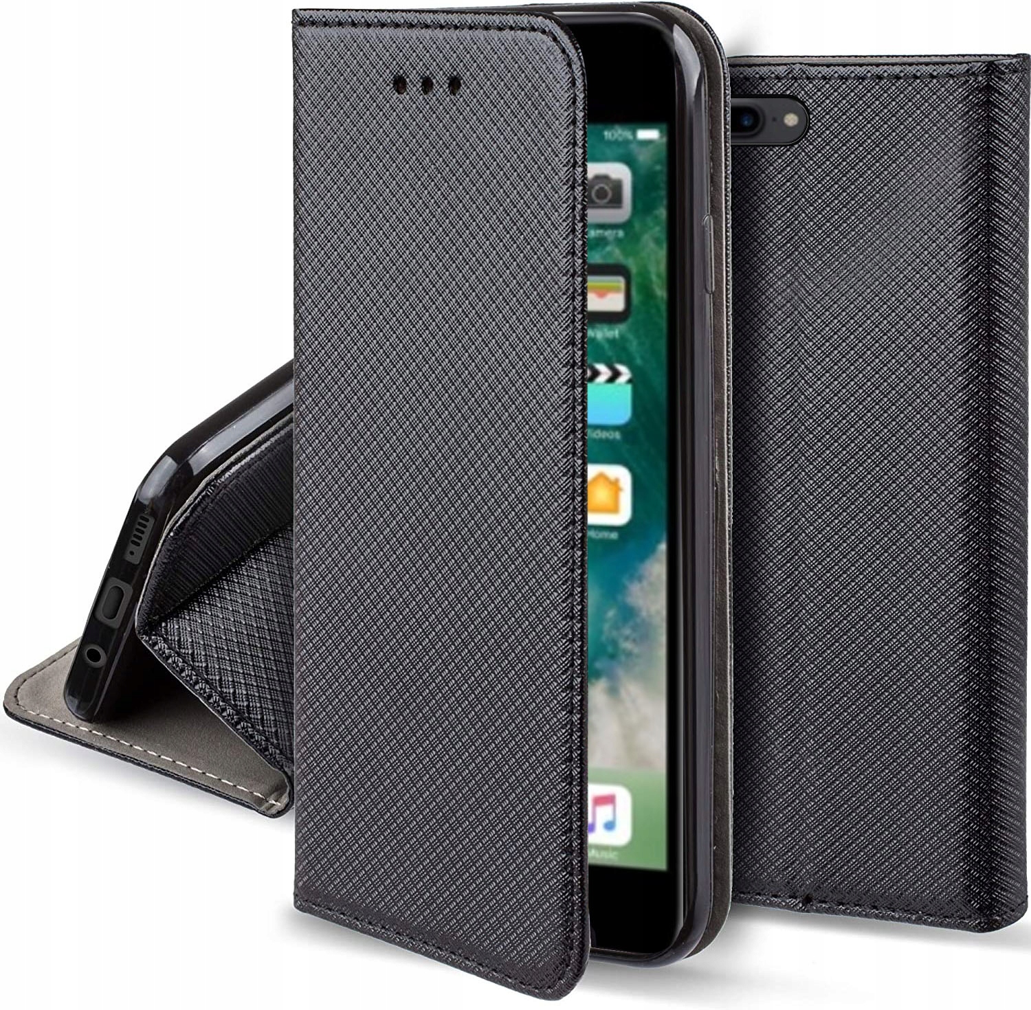 Schutzhülle Für Iphone 7+ / 8+ / 7 Plus / 8 Plus Smart Magnet Hülle Schwarz + Glas