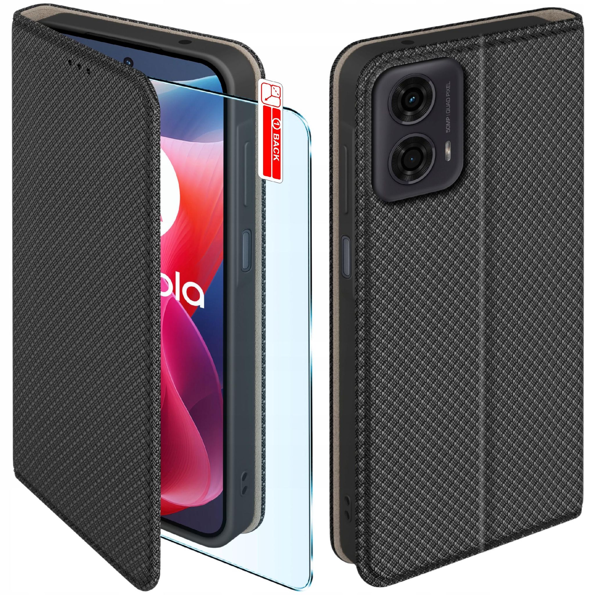 Schutzhülle Für Motorola Moto G24/g04/e14 Smart Magnet Book Case Schwarz+glas