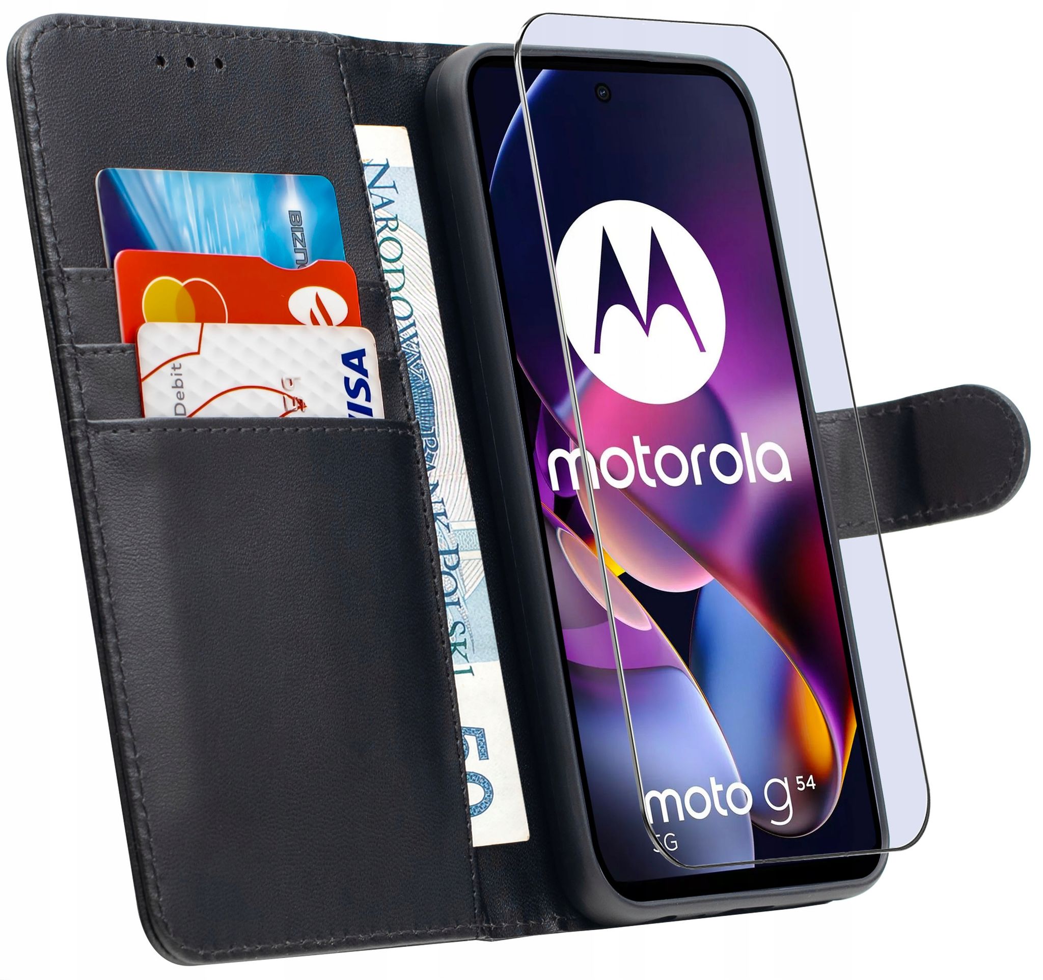 Schutzhülle Für Motorola Moto G54 5g Smart Classic Book Case Geschlossen + Glas