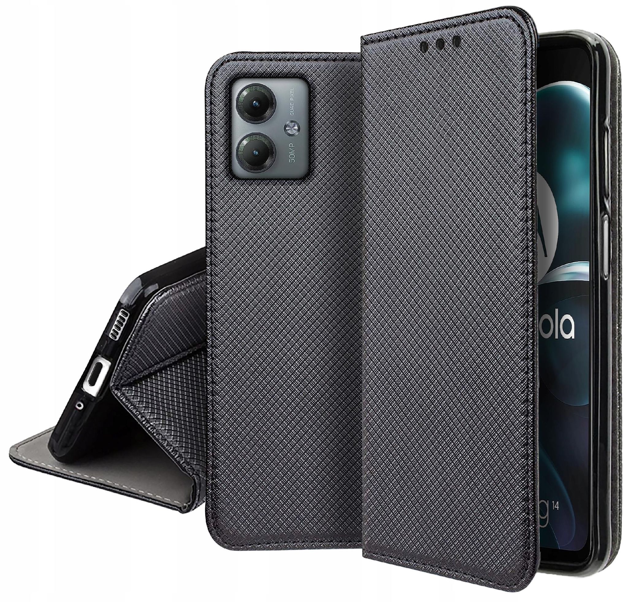 Schutzhülle Für Motorola Moto G14: Smart Magnet Book Case (geschlossen) + 9h Glas